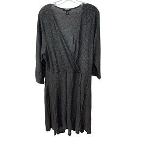 Torrid Midi Faux Wrap Dress Ultra Soft Heather Gray 3/4 Sleeve V Neck Size 2X